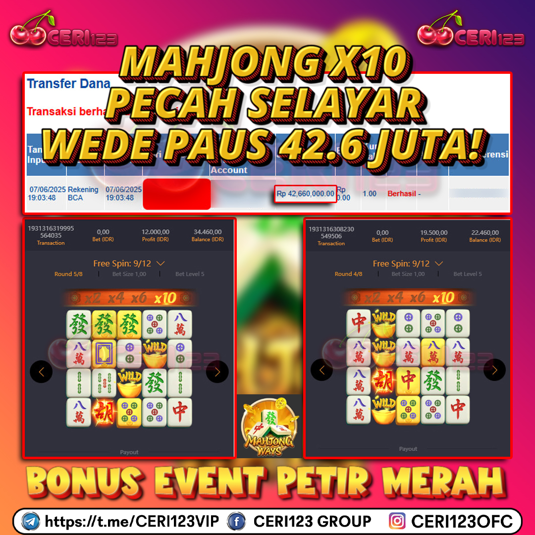 CERI123 JACKPOT SLOT MAHJONG WAYS RP 42.660.000 ID : WIK ***